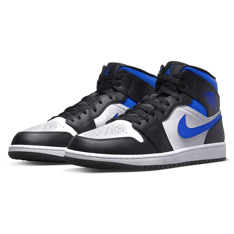 AIR JORDAN 1 MID WHITE BLACK ROYAL RACER BLUE - Designer Supplier 