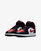 Nike Air Jordan 1 Mid Fire Red Bred Toe White