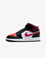 Nike Air Jordan 1 Mid Fire Red Bred Toe White