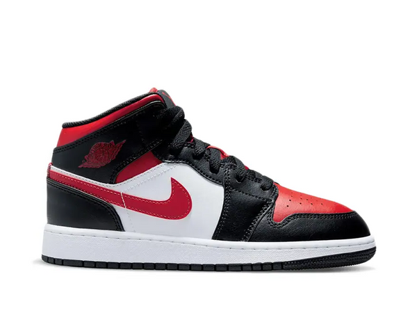 Nike Air Jordan 1 Mid Fire Red Bred Toe White